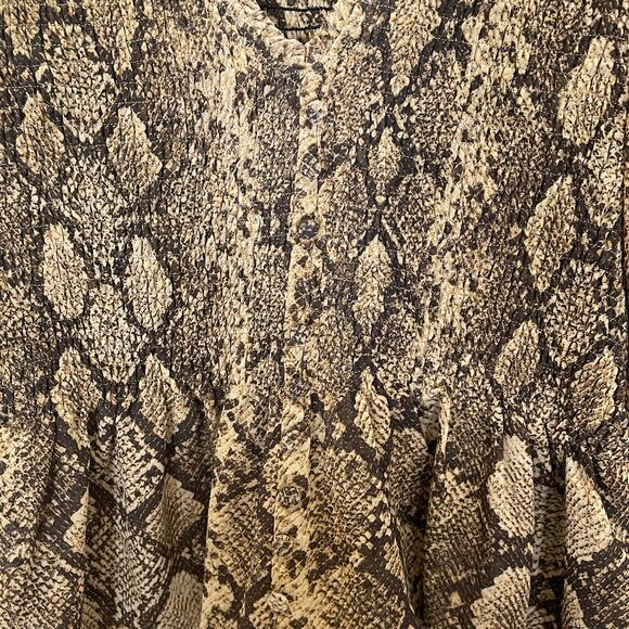 Zara The Veronica Blouse Snake Print Python Ruffle Long Sleeves Brown Tan M - Picture 4 of 6